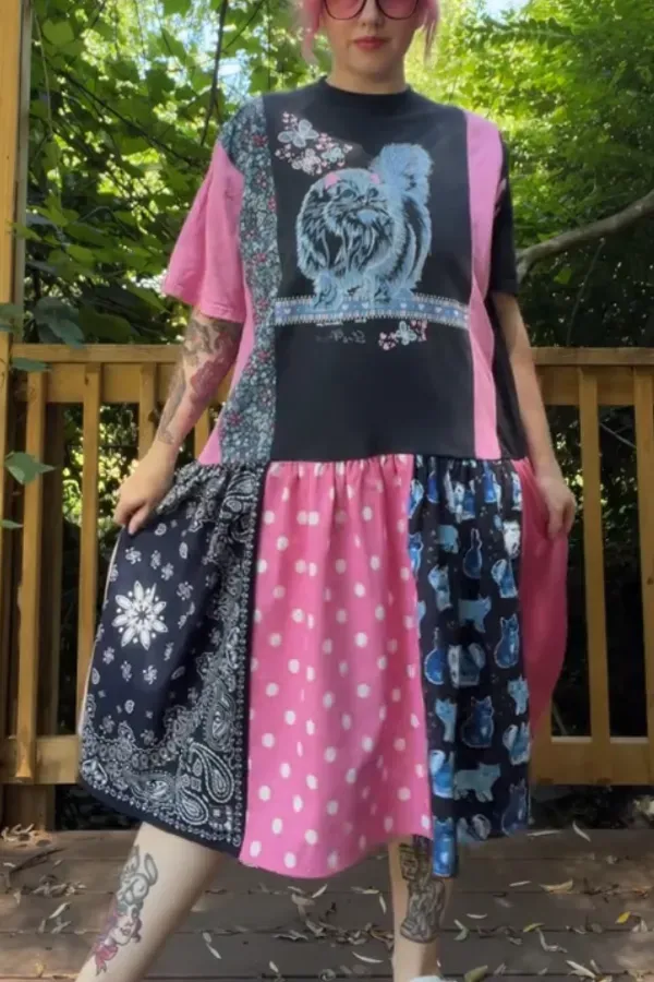 Pussycat Print Multicolor Piece Dress