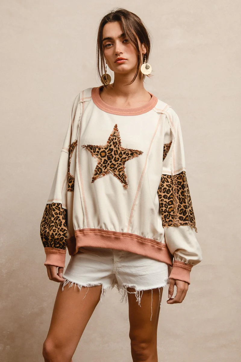 Leopard print and star patch mix and match top