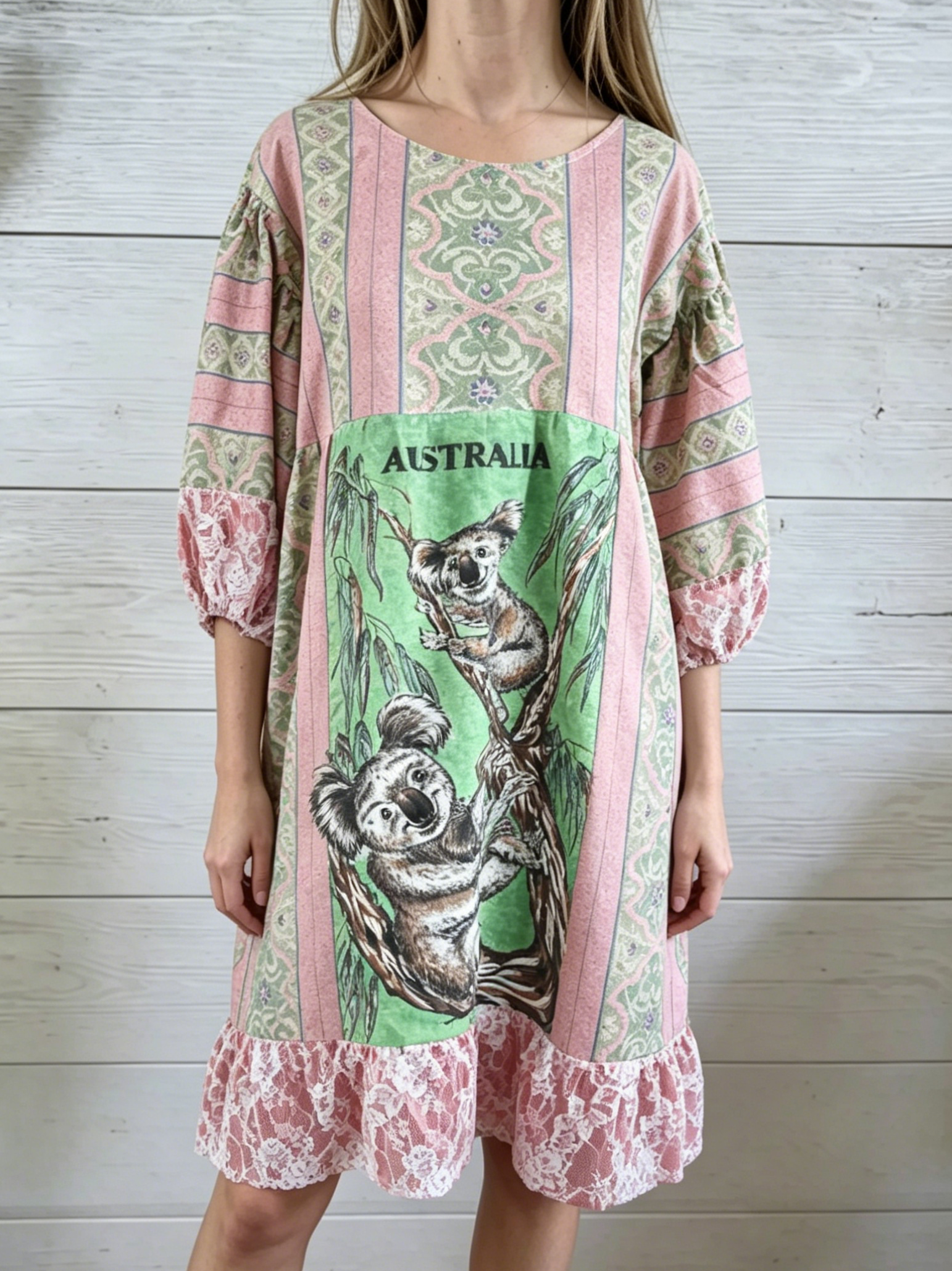 Australia Koala Print Lace Trim Dress