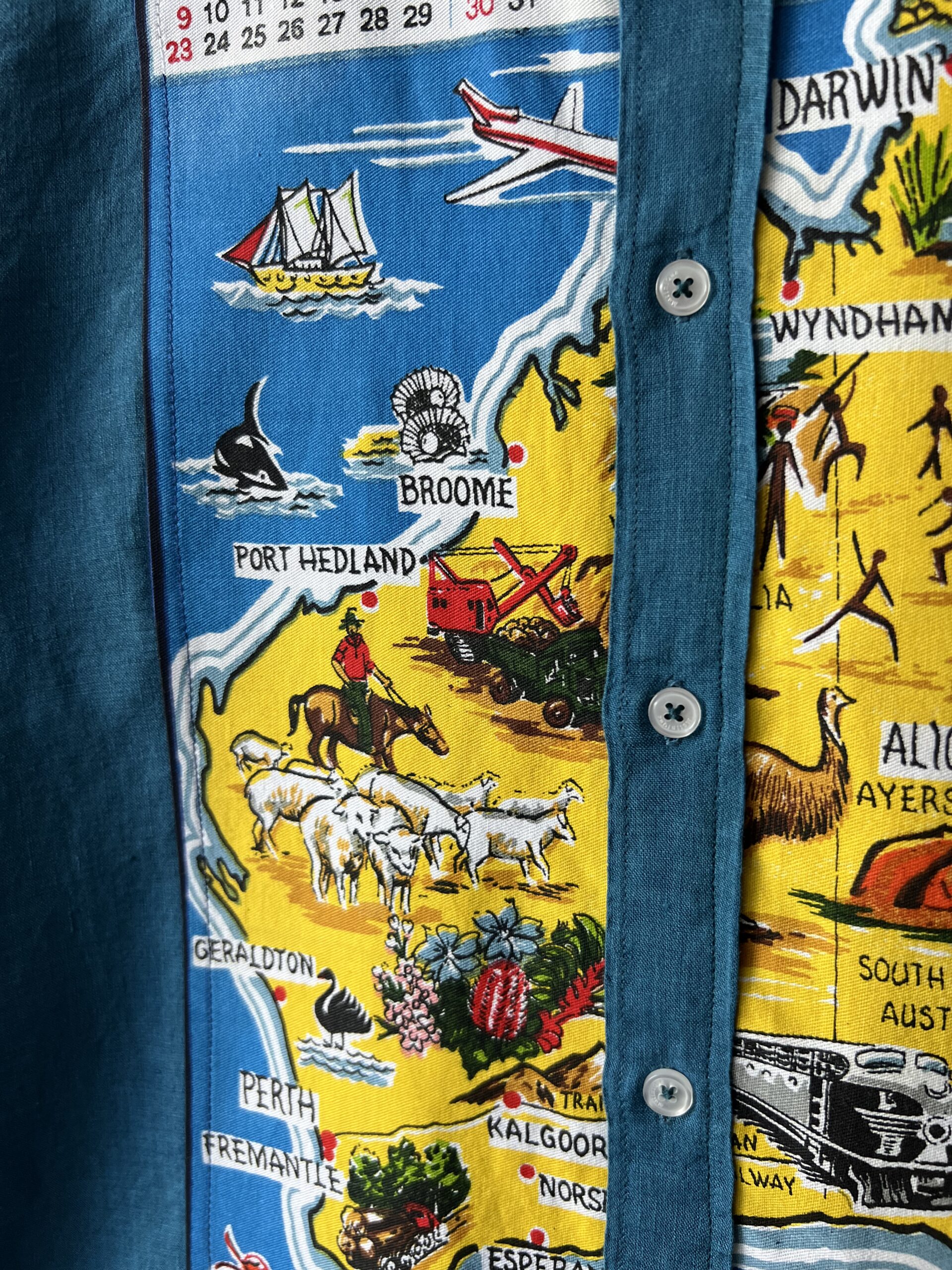 Vintage Australia Map Print Cotton Linen Short Sleeve Shirt