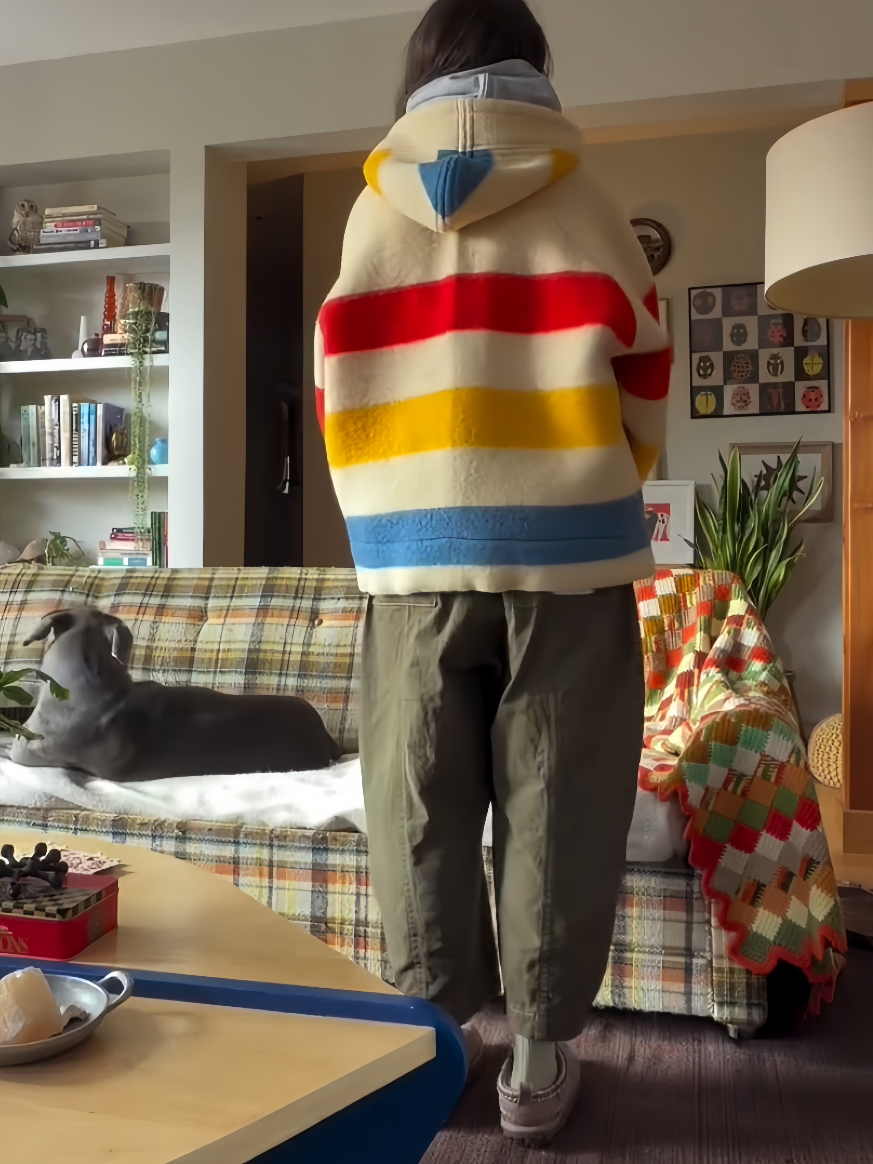 Color‑Block Stripe Wool‑Blend Hooded Drawstring Jacket