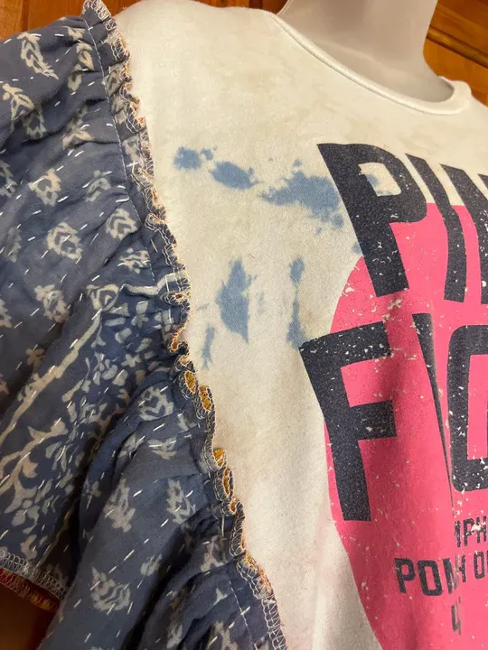Pink Floyd bleached kantha ruffle sleeves tee