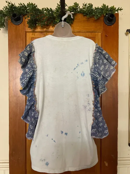 Pink Floyd bleached kantha ruffle sleeves tee