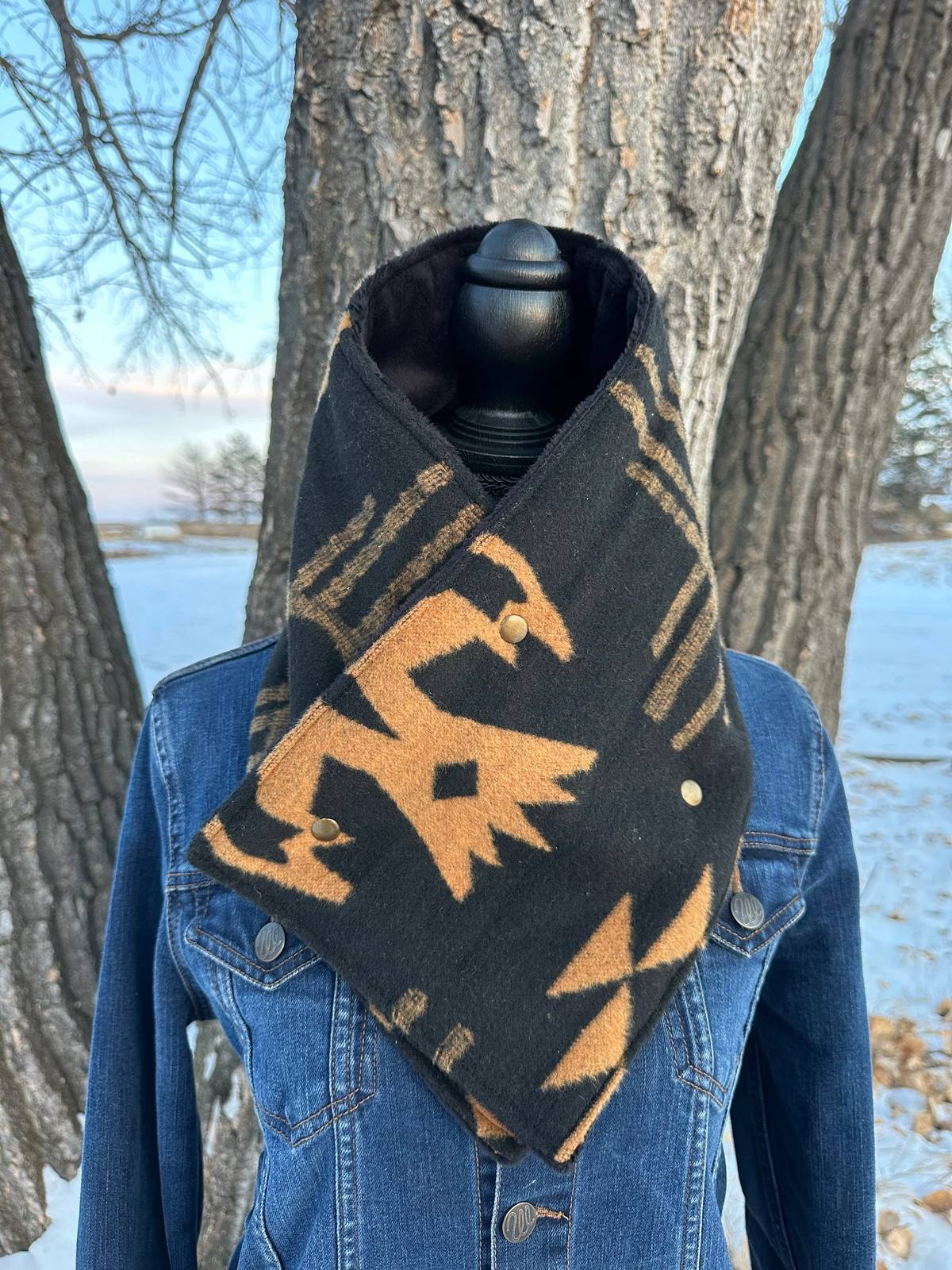 Western Black Aztec Warm Neck Hood