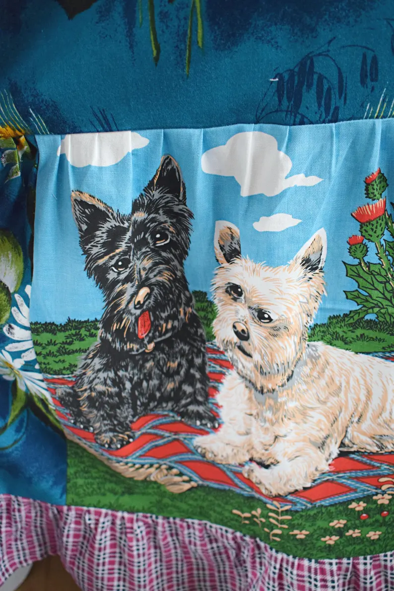 Scottie Dog Floral Plaid Patchwork Dress