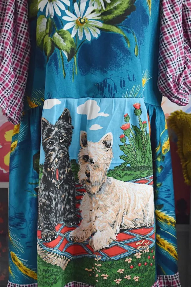 Scottie Dog Floral Plaid Patchwork Dress