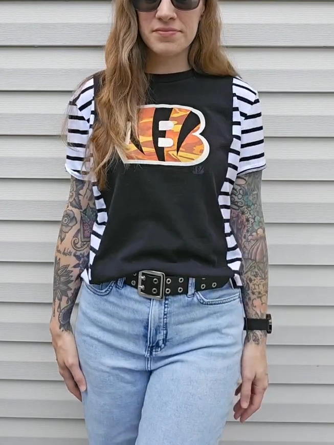 Cincinnati Bengals Patchwork Striped Short Sleeve Football Tee