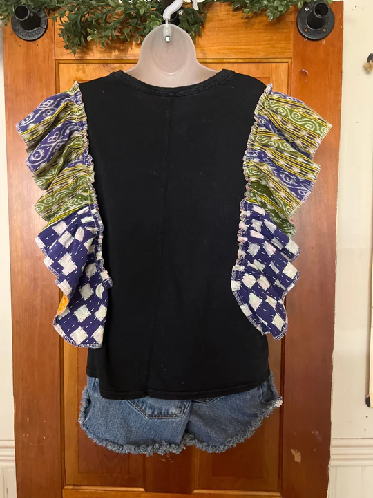 Def Leppard Hysteria kantha ruffle sleeves tee