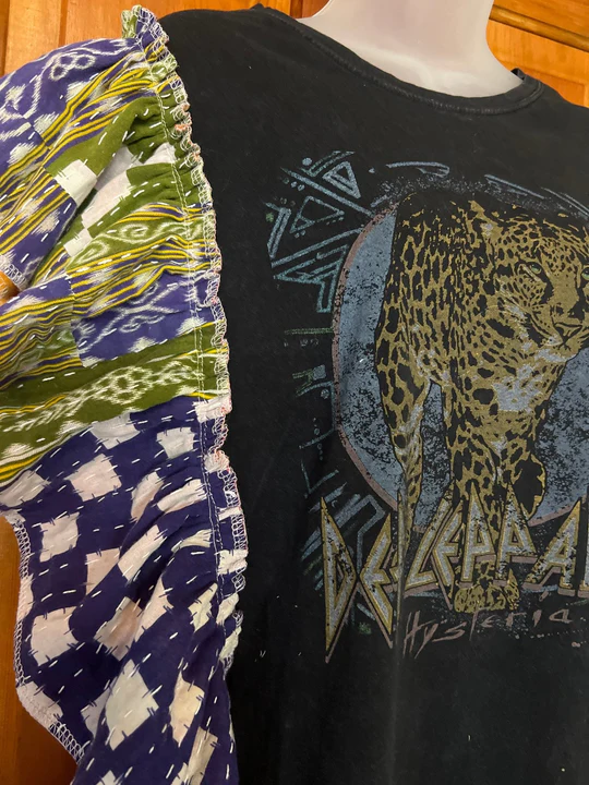 Def Leppard Hysteria kantha ruffle sleeves tee