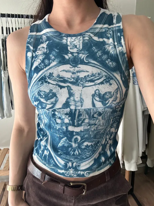Jesus Cyanotype Crop Top