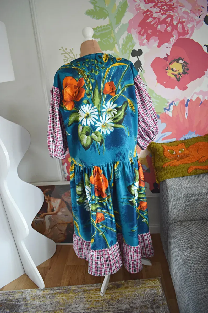 Scottie Dog Floral Plaid Patchwork Dress