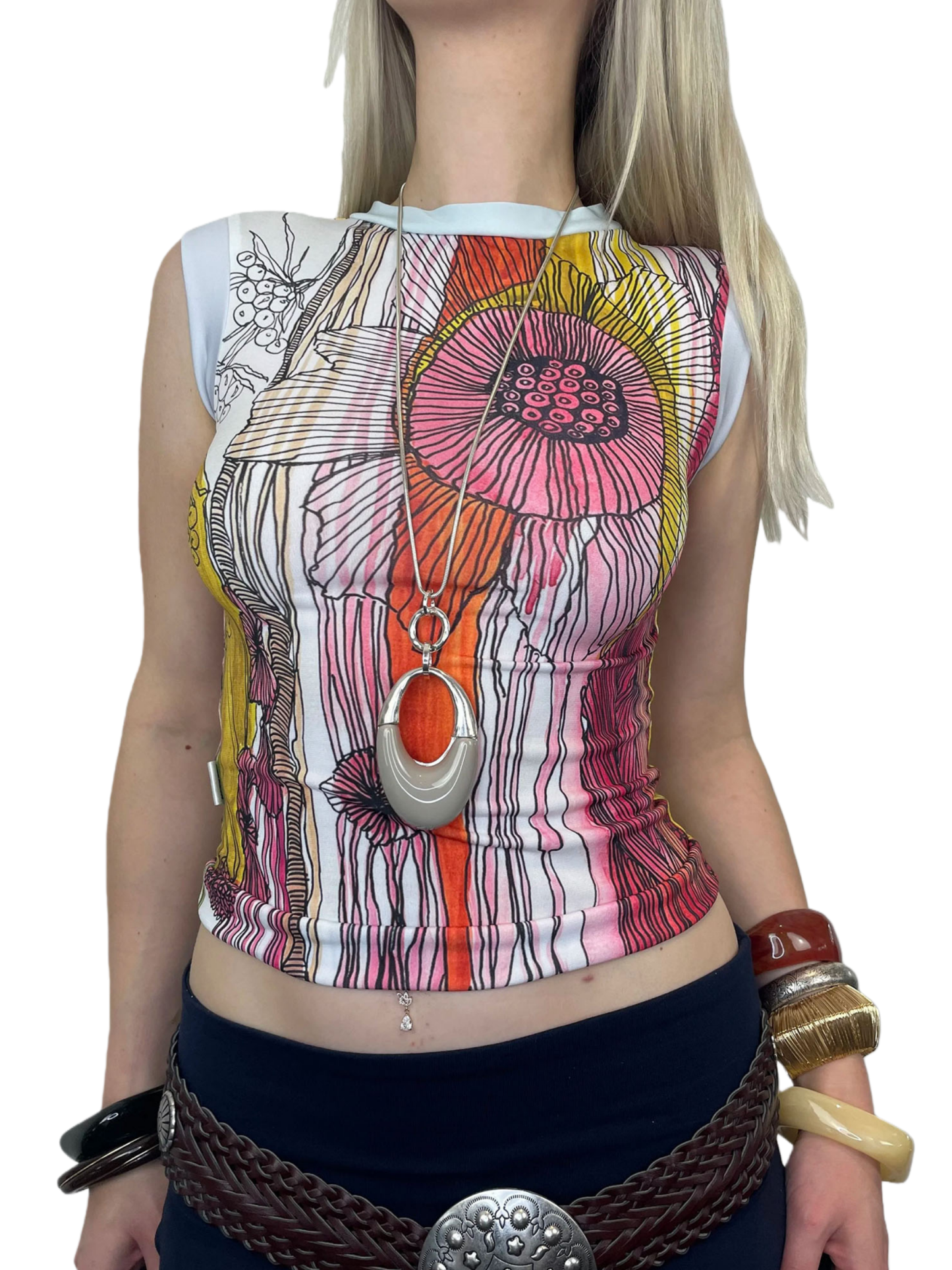 Vintage Floral Print Sleeveless Crop Top