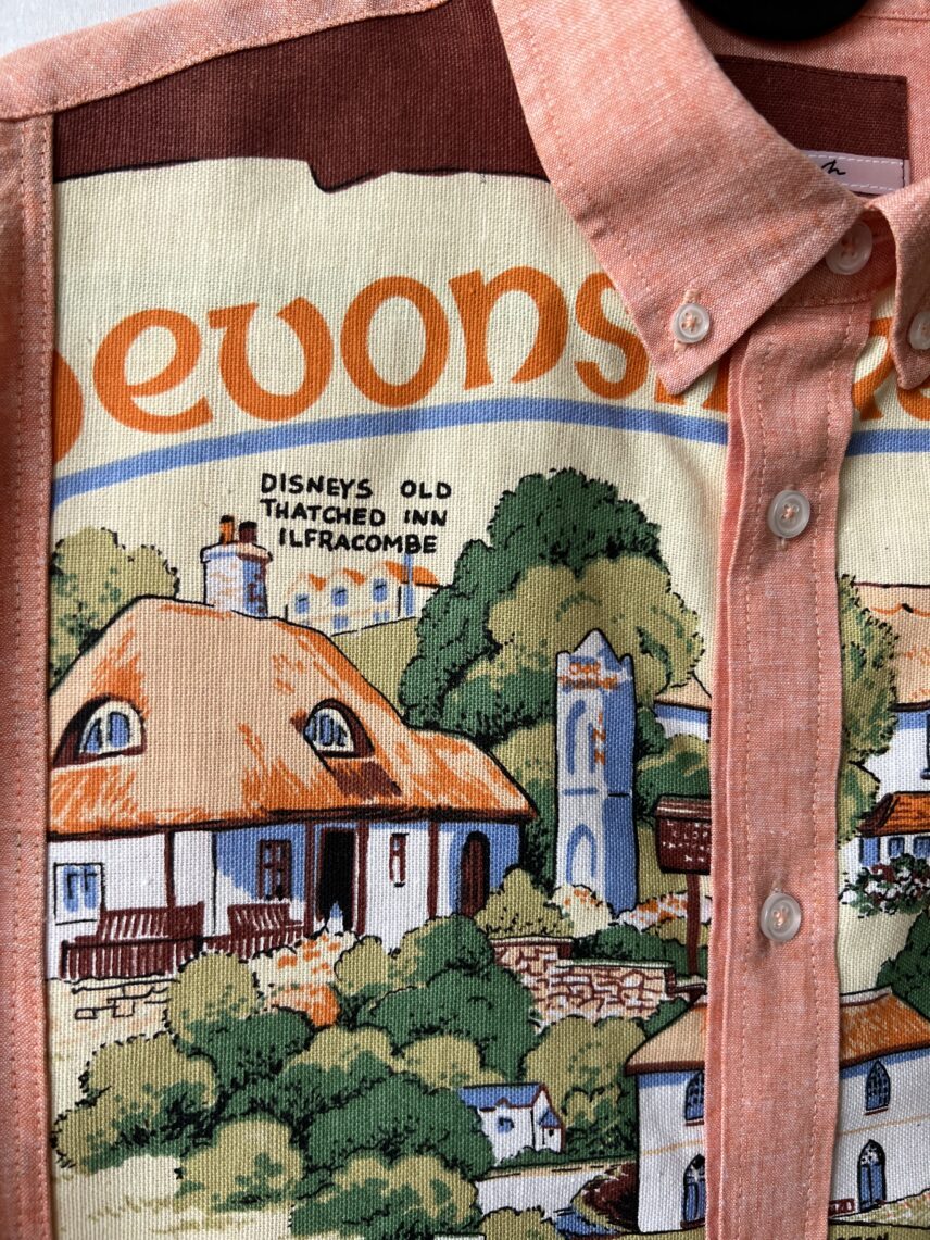 Vintage Devon Village Landscape Cotton Linen Short Sleeve Shirt