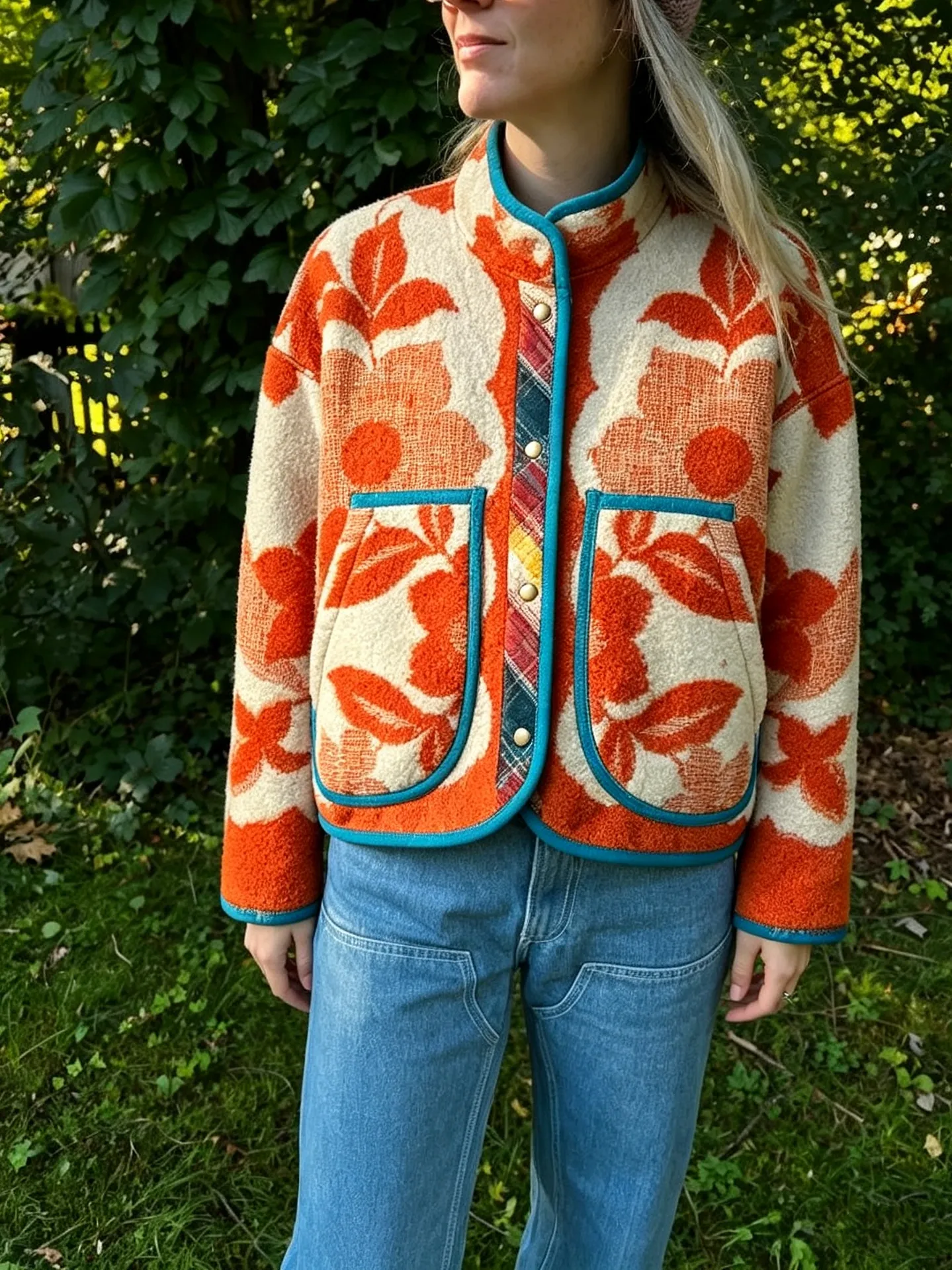 Vintage Floral Wool Blend Cropped Jacket