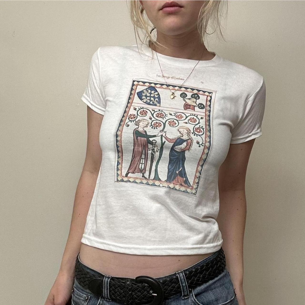 Women's White and Grey T-shirt