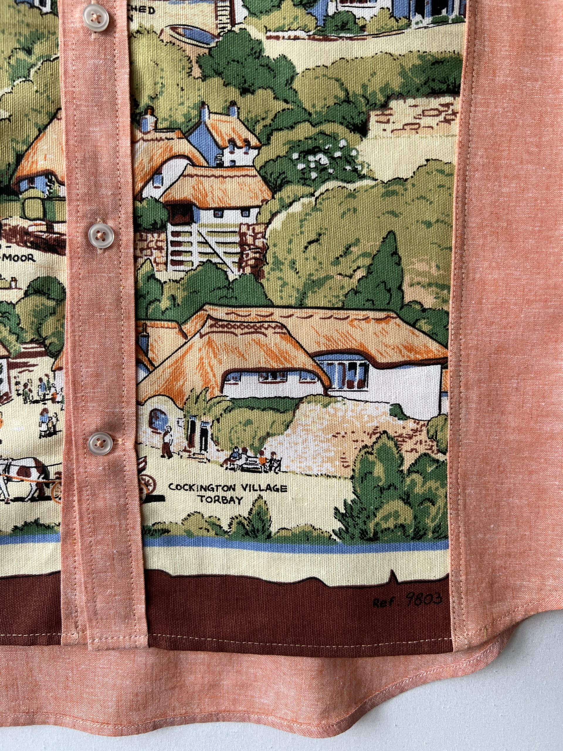 Vintage Devon Village Landscape Cotton Linen Short Sleeve Shirt