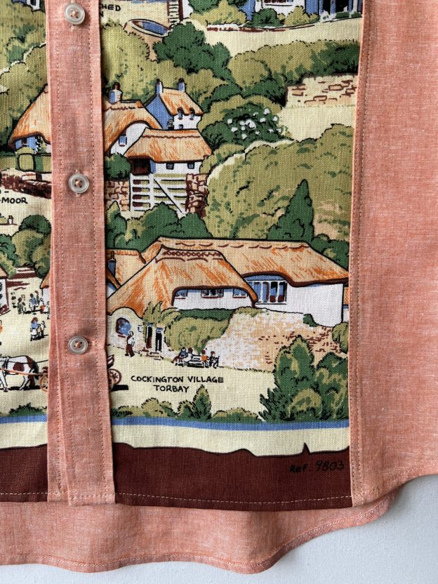 Vintage Devon Village Landscape Cotton Linen Short Sleeve Shirt