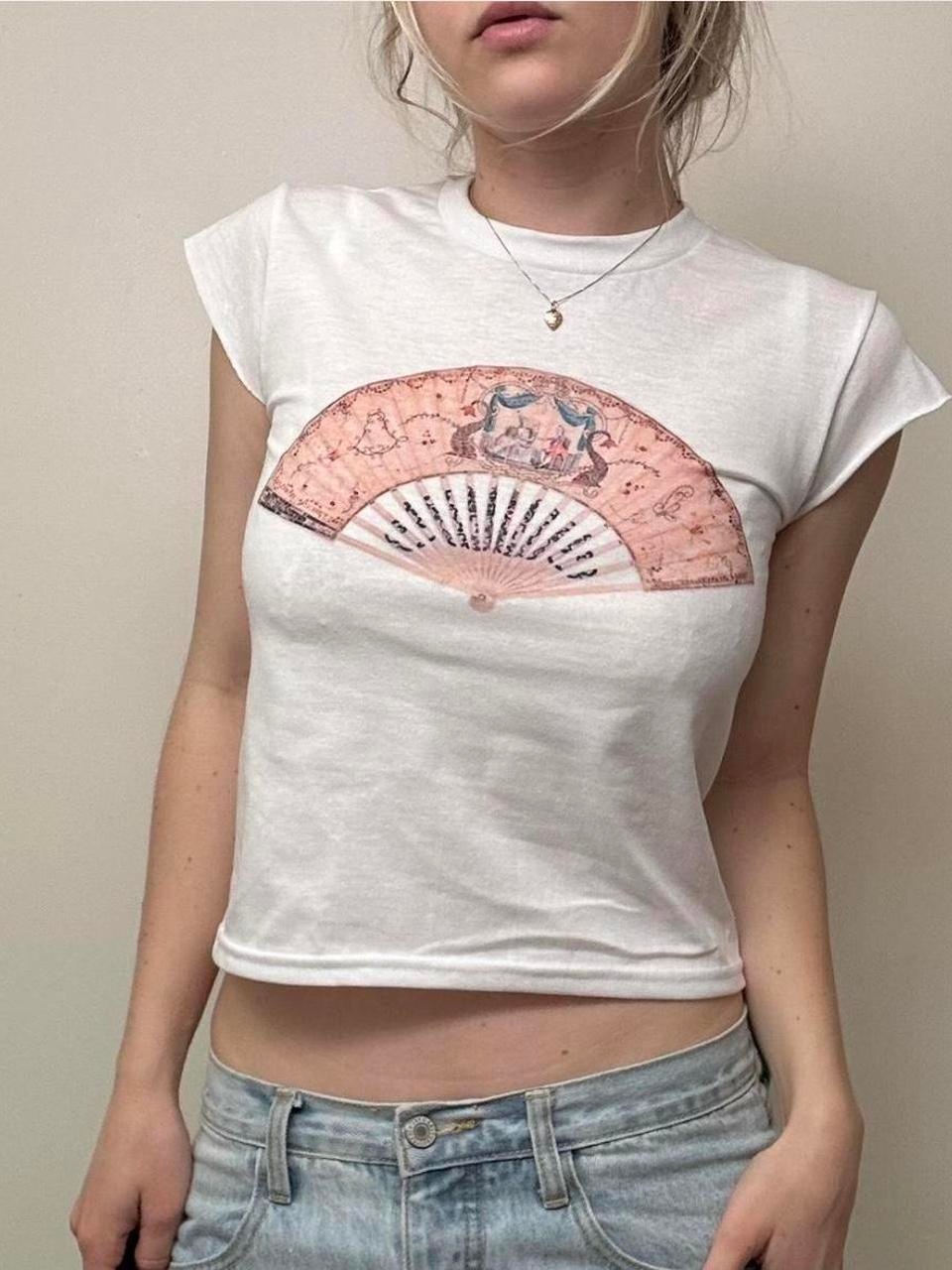 Women's White and Pink Shirt
