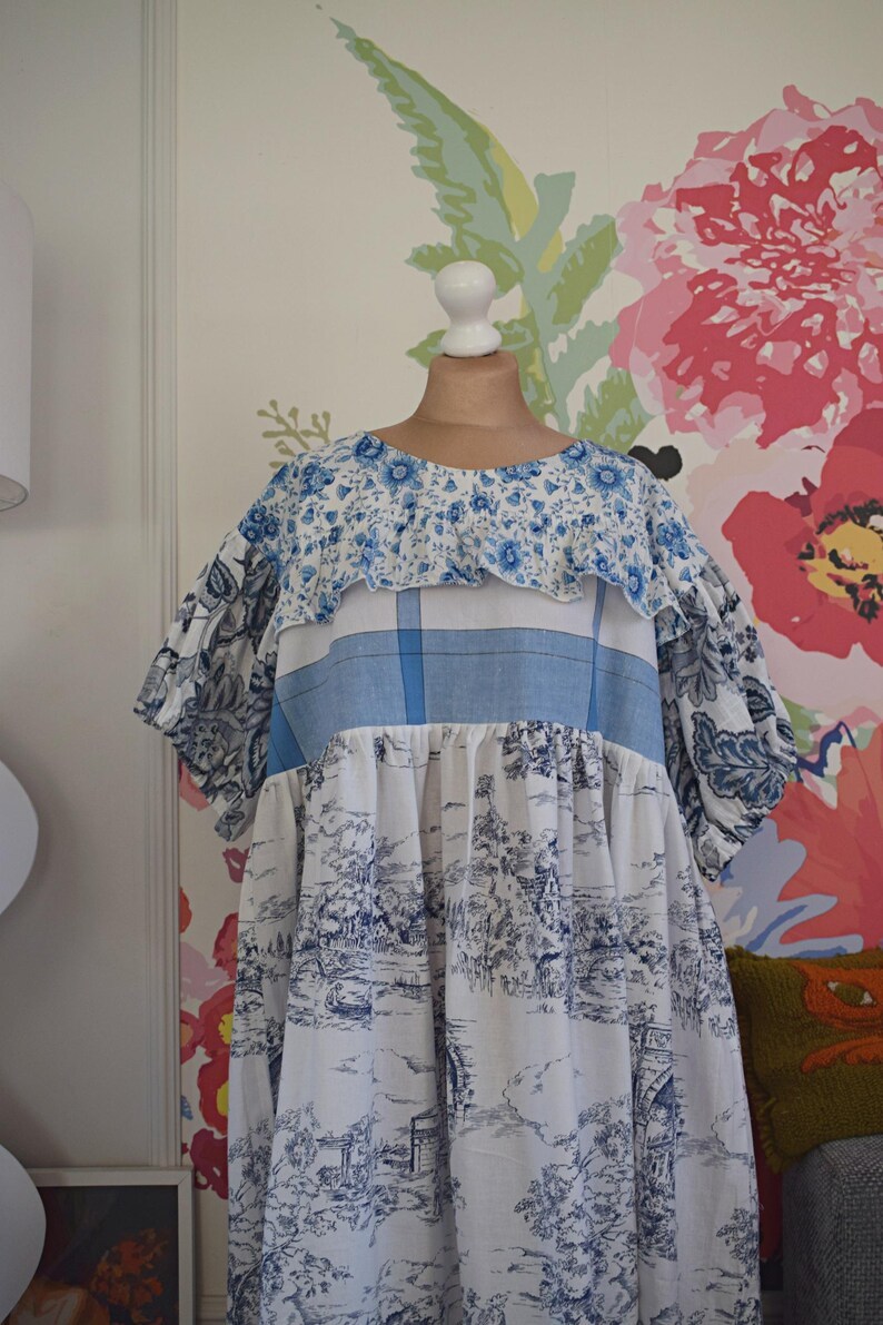 Original Blue Toile De Jouy Patchwork Maxi Dress