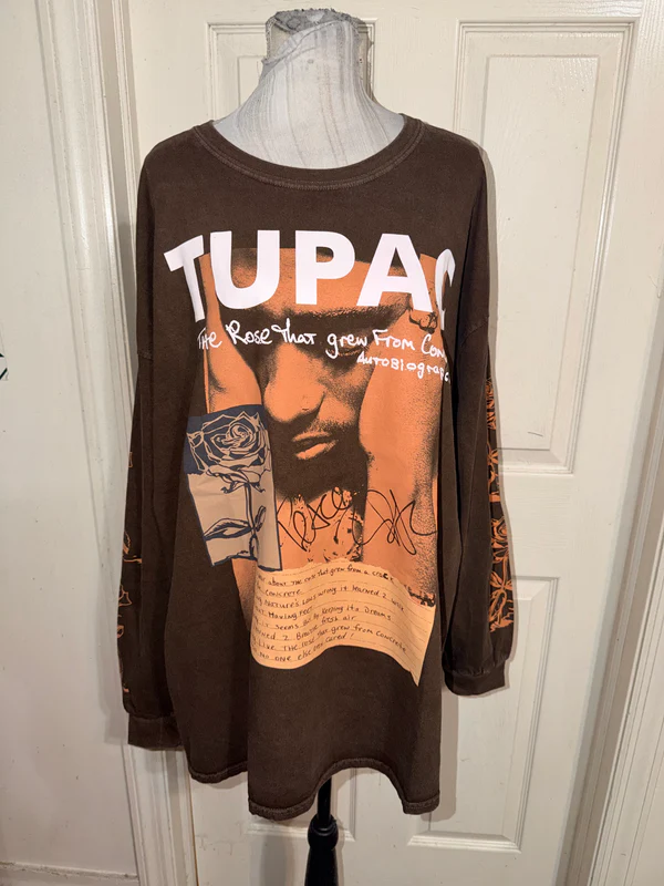 Tupac Oversized Distressed Long Sleeve Tee