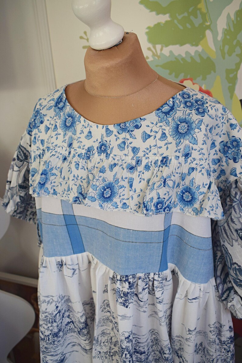 Original Blue Toile De Jouy Patchwork Maxi Dress