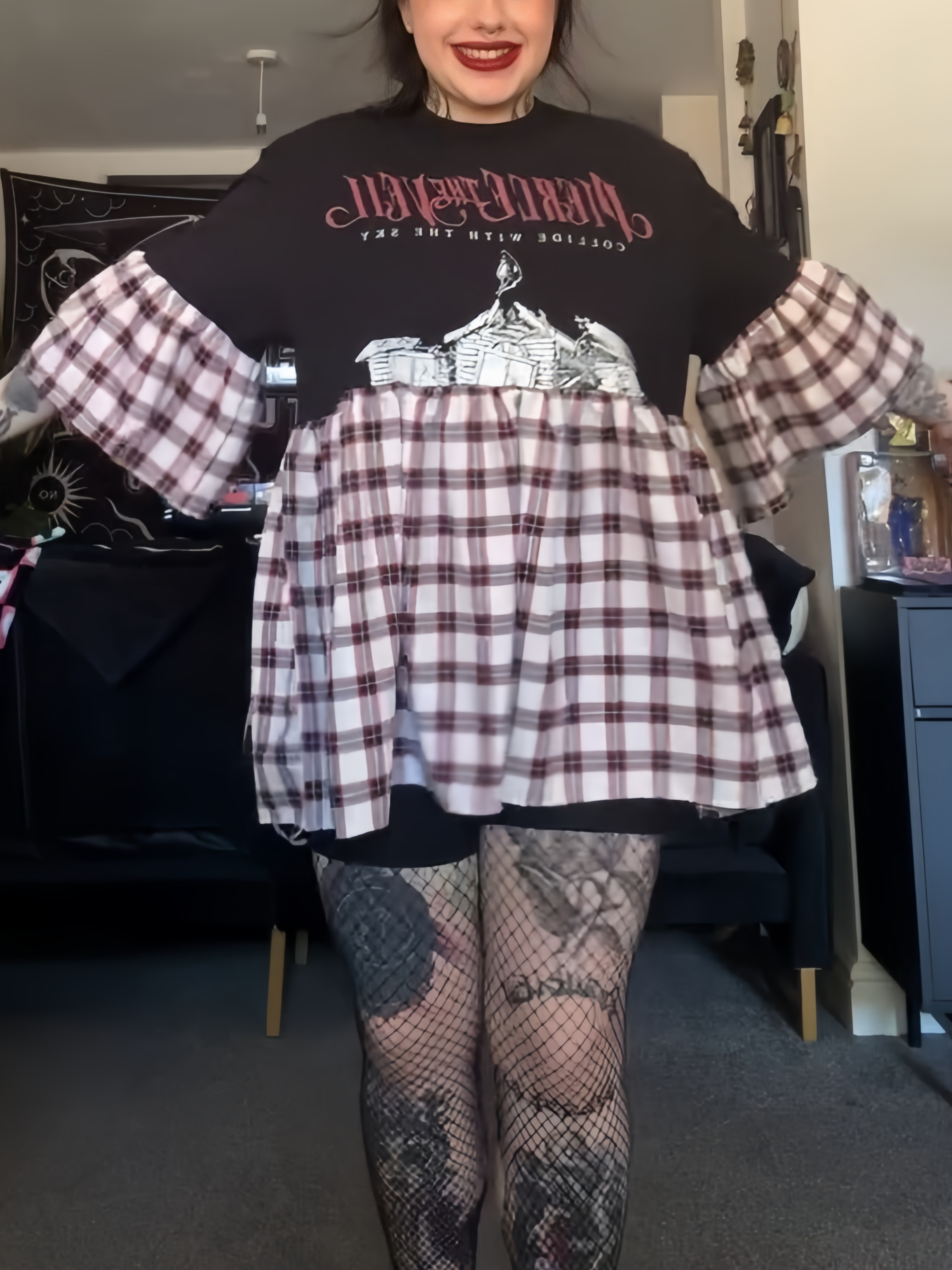 Punk Rock Band Plaid Ruffle Babydoll Dress