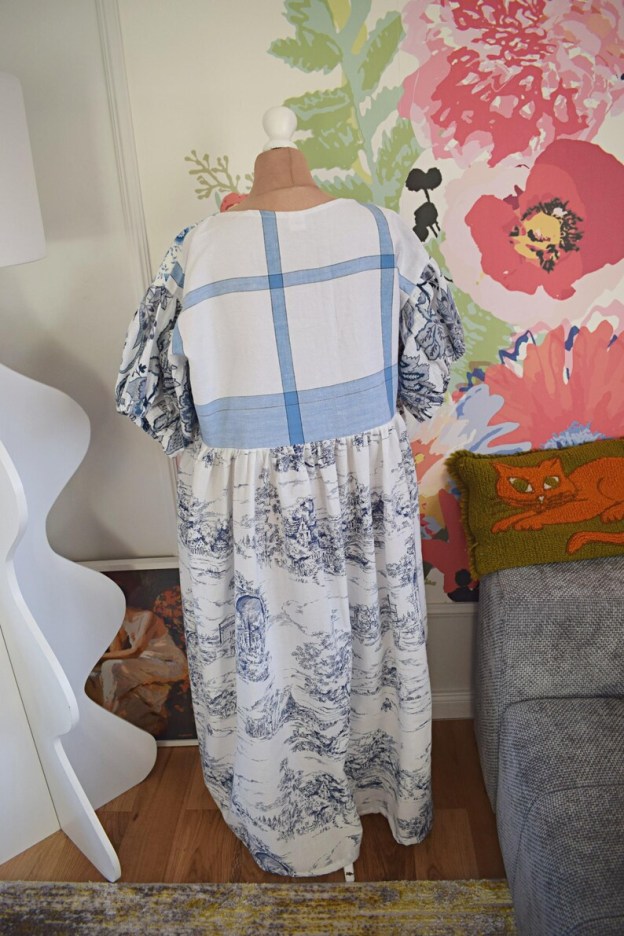 Original Blue Toile De Jouy Patchwork Maxi Dress