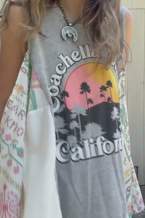 Coachella-Print Dolman-Sleeve Tee
