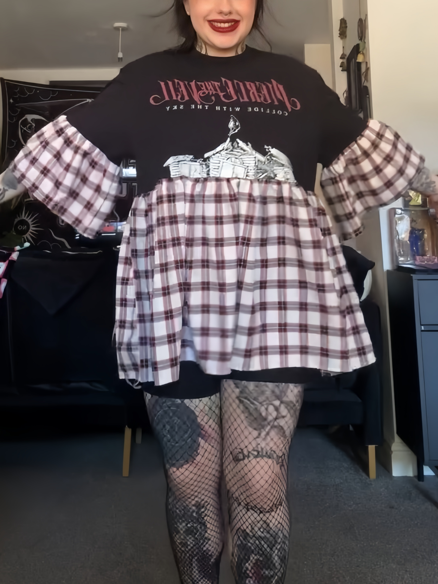 Punk Rock Band Plaid Ruffle Babydoll Dress