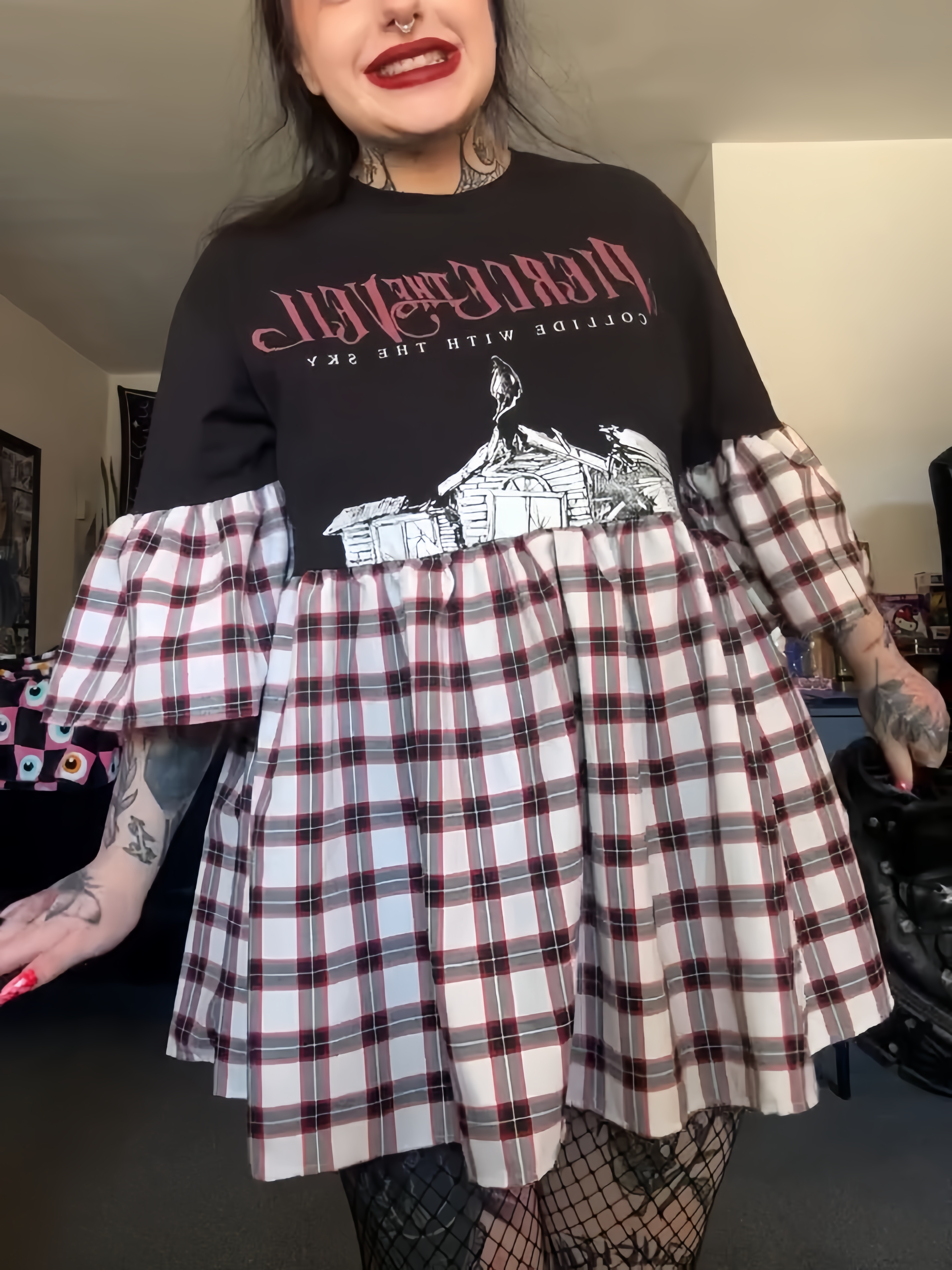 Punk Rock Band Plaid Ruffle Babydoll Dress