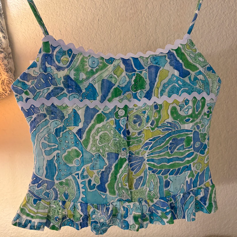 Lilly Pulitzer Inspired Tropical Print Scalloped Cami Top