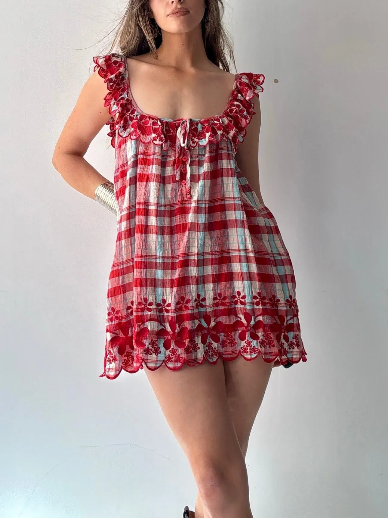 Free People Plaid Red Dress