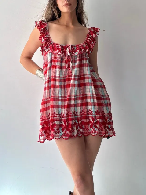 Free People Plaid Red Dress