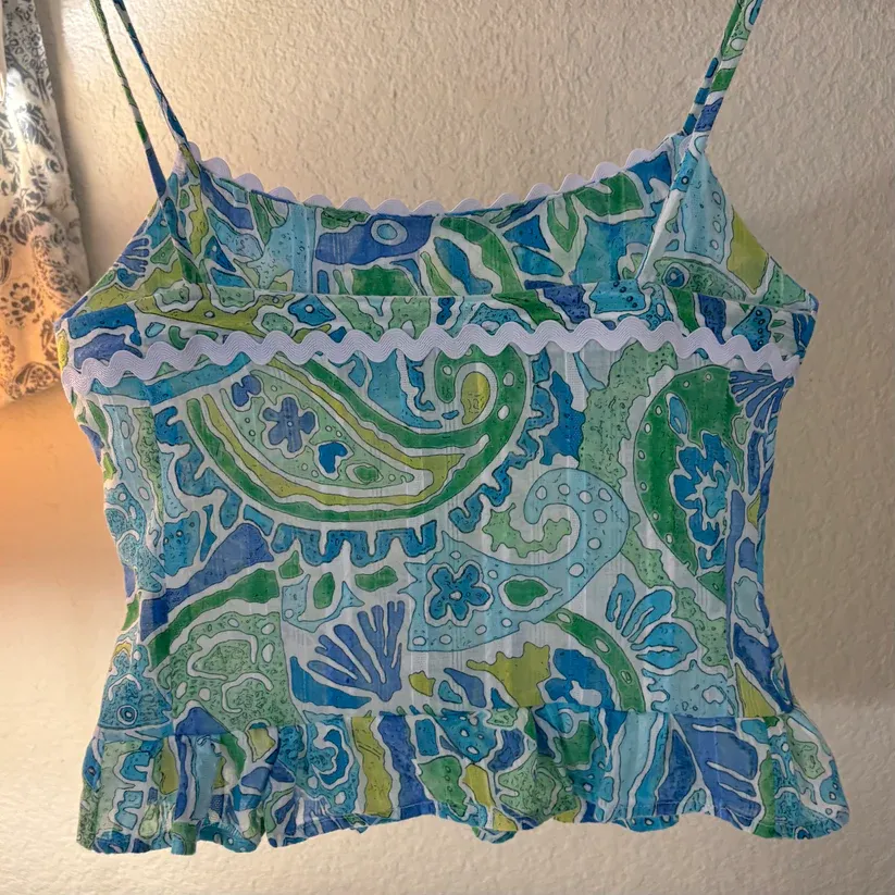 Lilly Pulitzer Inspired Tropical Print Scalloped Cami Top