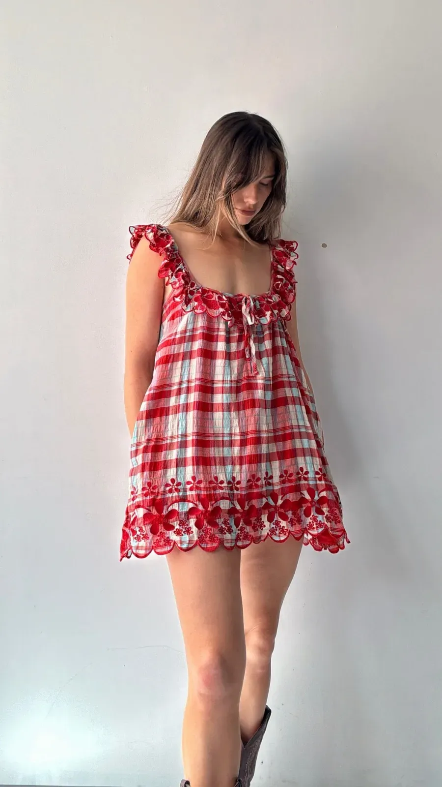 Free People Plaid Red Dress