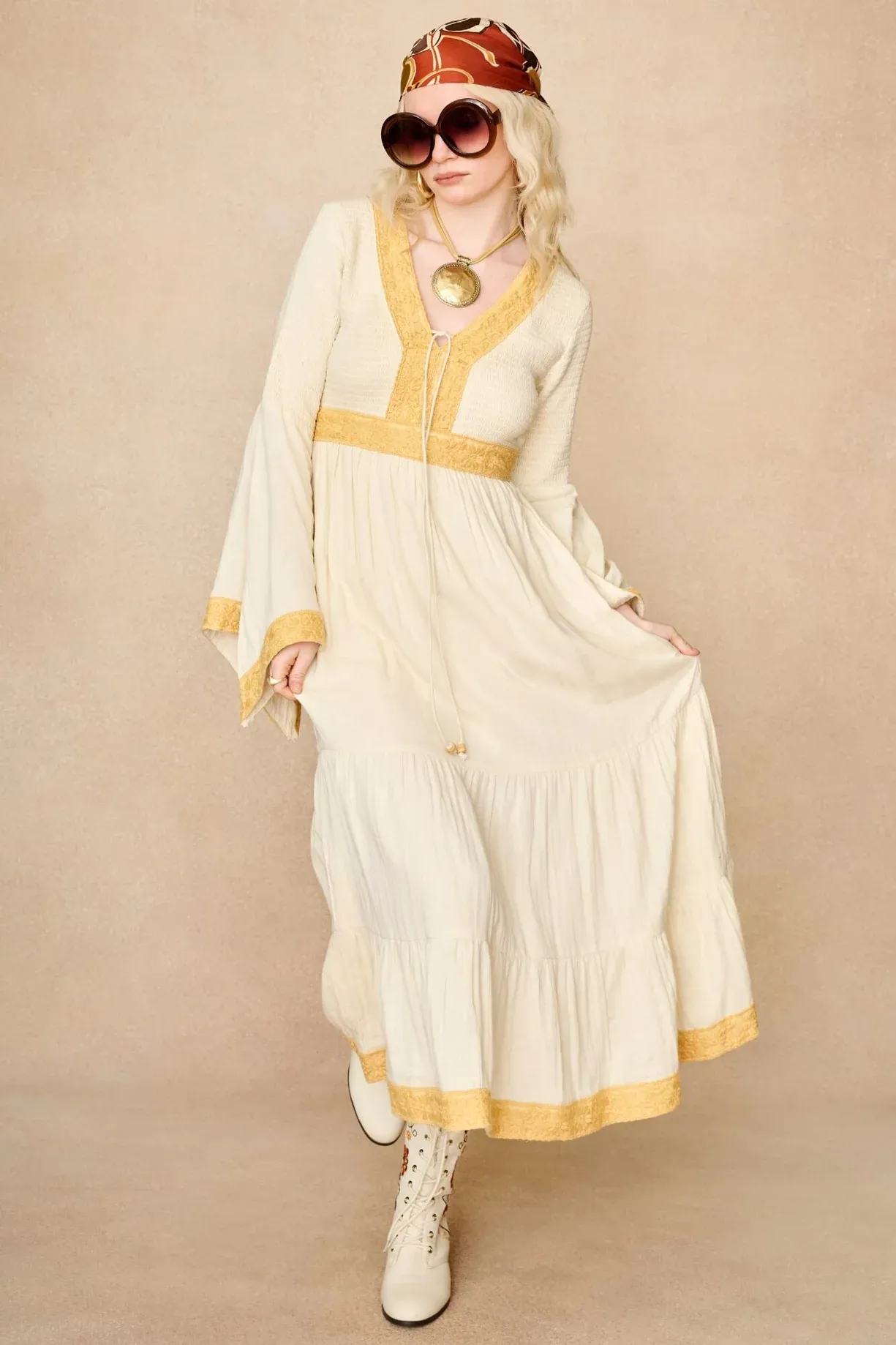 Reverie Cream Lace Trim Maxi Dress