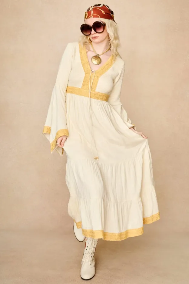 Reverie Cream Lace Trim Maxi Dress