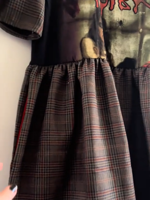 Alice Cooper Upcycled Plaid Band Tee Dress