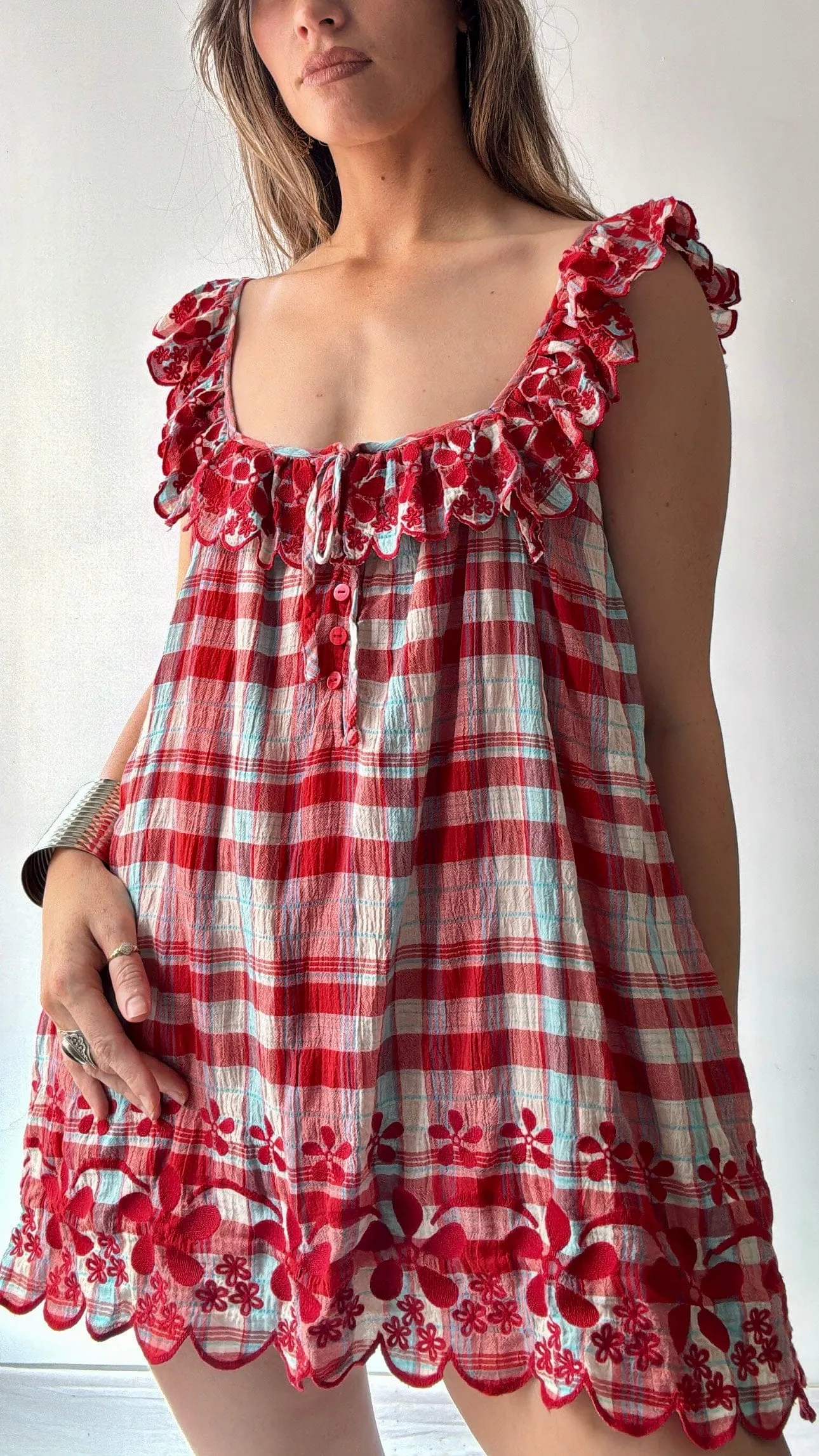 Free People Plaid Red Dress