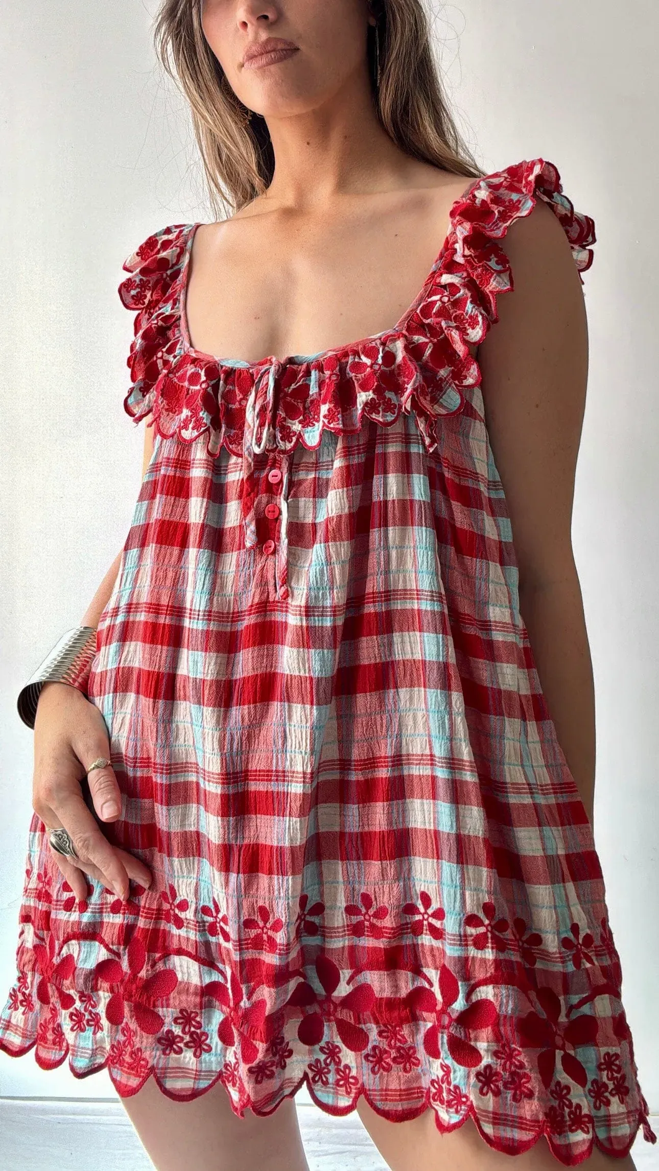 Free People Plaid Red Dress