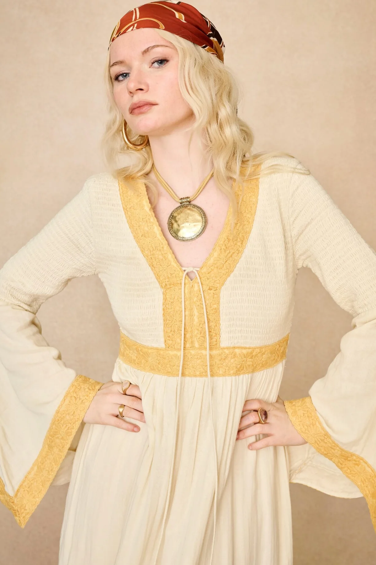 Reverie Cream Lace Trim Maxi Dress