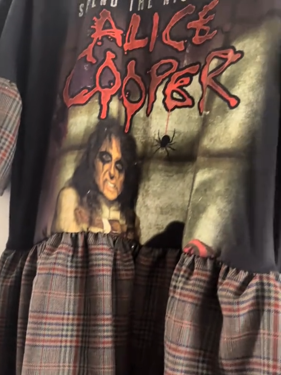 Alice Cooper Upcycled Plaid Band Tee Dress