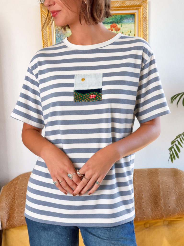 Striped Tee with Scenic Chest Patch