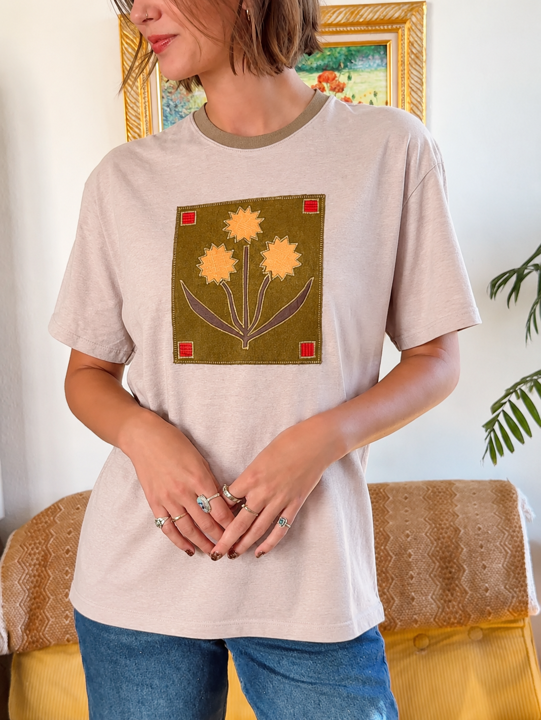 Floral Patch Graphic Crew Neck Tee