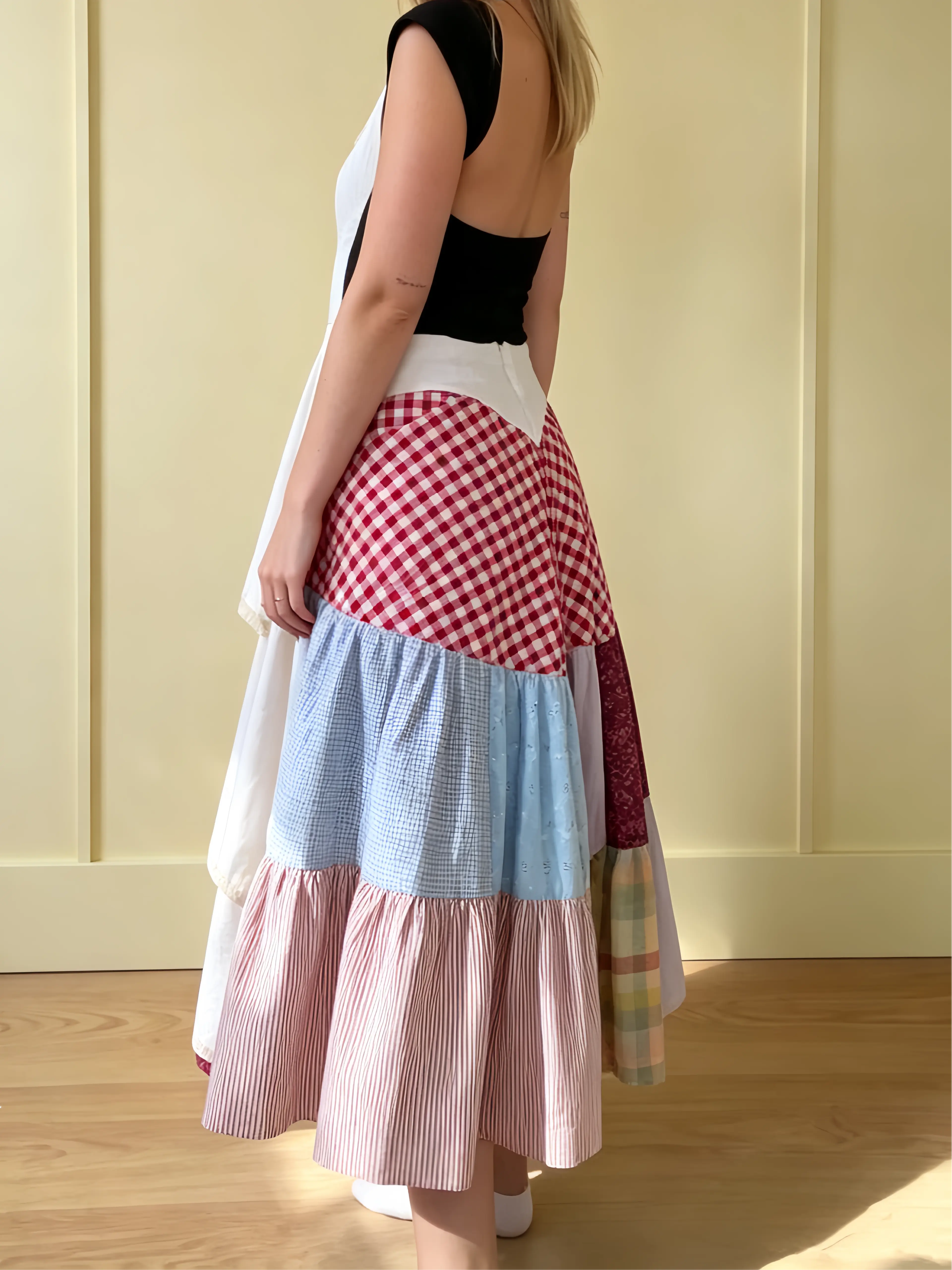 Patchwork Tiered Midi Skirt