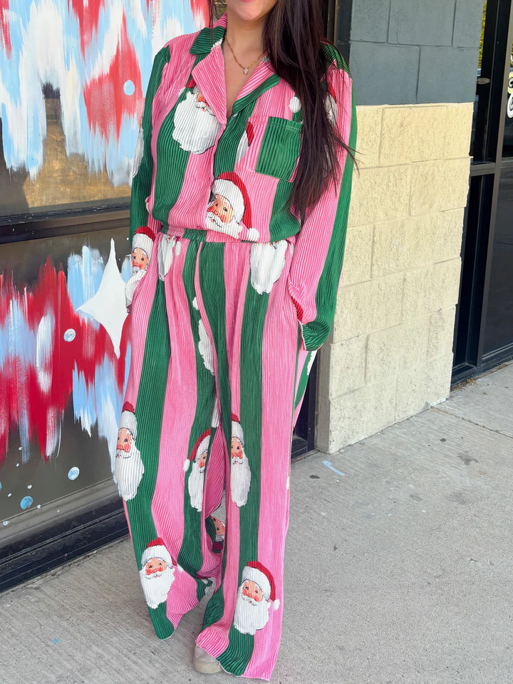Pink/Green Santa Pajama Sets
