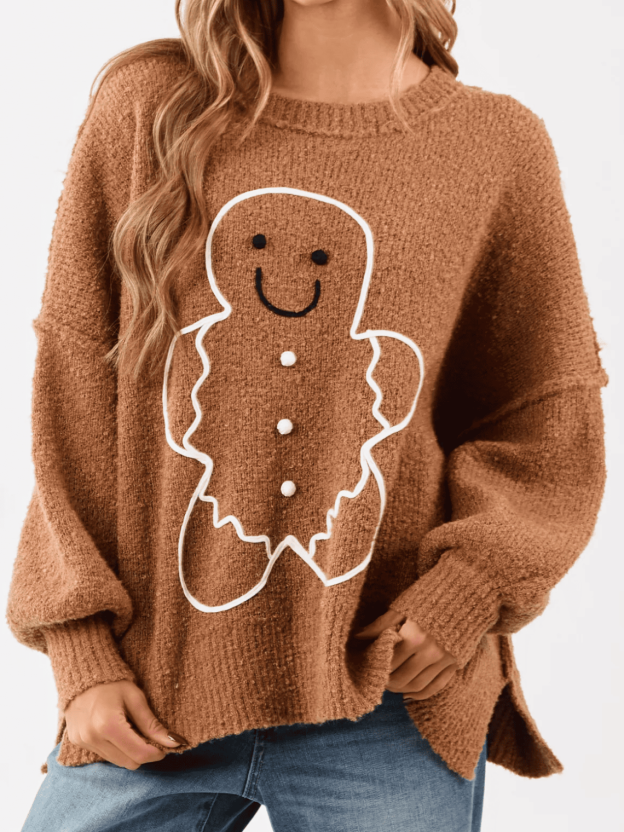 Gingerbread Man Brushed Knit Sweater