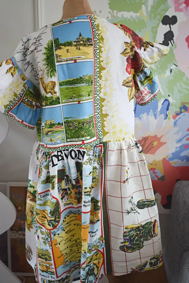 Hand‑Designed Whimsical Cartoon Landscape Patchwork Dress