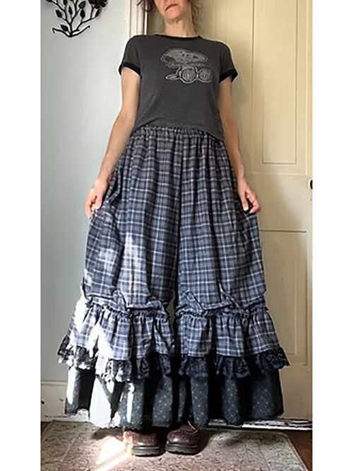 Gray Plaid Flannel/Floral Super Flared Wide Ruffle Maxi Bloomers Pants