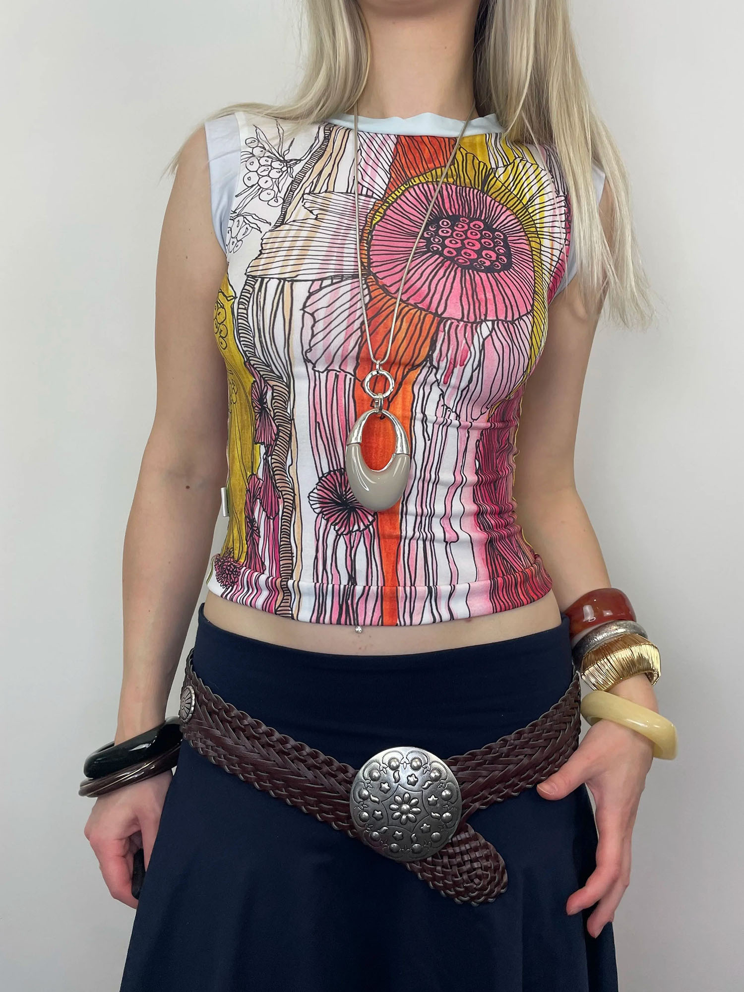 Vintage Floral Print Sleeveless Crop Top